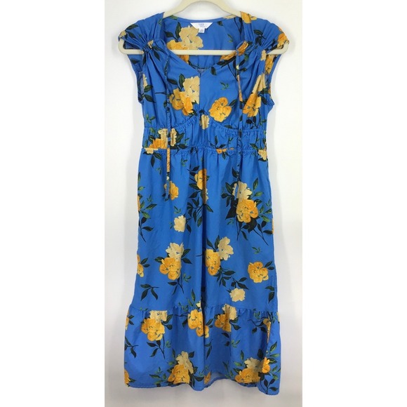 Time and Tru Dresses & Skirts - Time and Tru Blue Yellow Floral Sleeveless Dress w/ Pockets Tiered Hem Size M (8